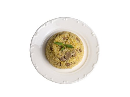 Photo for From traditional delicious Turkish cuisine; Bulgur pilaf with meat (Turkish name; etli bulgur pilavi) - Royalty Free Image