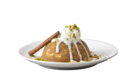 Photo for Semolina dessert with ice cream - Turkish name; dondurmali irmik helvasi - Royalty Free Image