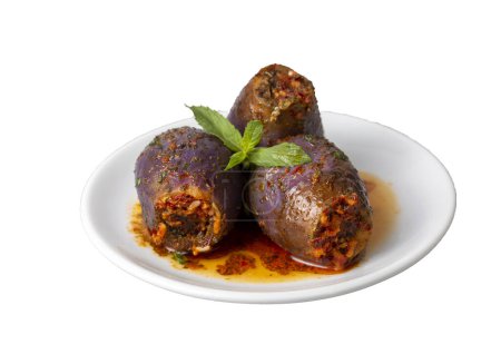 Photo for Traditional delicious Turkish foods; eggplant stuffed (Turkish name; patlican dolmasi) - Royalty Free Image