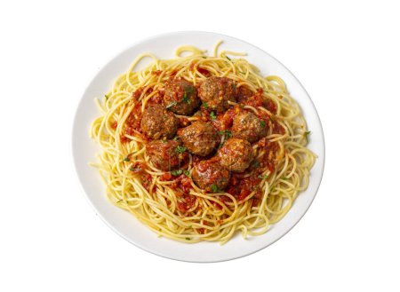 Téléchargez les photos : Spaghetti aux boulettes de viande et sauce tomate, pâtes italiennes - en image libre de droit