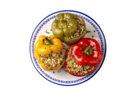 Photo for Stuffed peppers made with colorful bell peppers. A delicious stuffed pepper with bulgur and meat. - Royalty Free Image