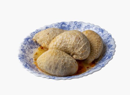 Photo for Traditional middle eastern food; stuffed offal, stuffed tripe. Stuffed belly mumbar. Turkish name; karin dolmasi or iskembe dolmasi - Royalty Free Image