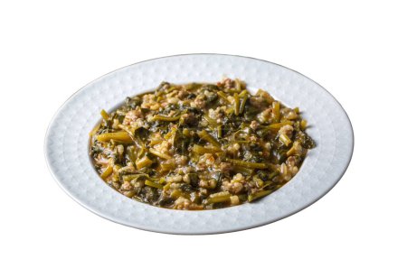 Foto de Cocina tradicional turca; Espinacas con arroz, sopa de espinacas. Nombre turco; pirincli ispanak yemegi, ispanak corbasi - Imagen libre de derechos