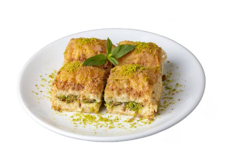 Téléchargez les photos : Nouveau dessert turc traditionnel baklava laiteuse froide à la pistache (nom turc ; baklava soguk) - en image libre de droit