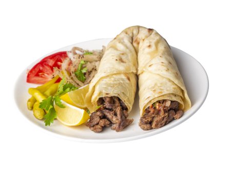 Téléchargez les photos : Délicieux kebab tantuni turc. Mersin tantuni durum. - en image libre de droit