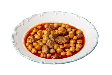 Téléchargez les photos : Délicieux plats traditionnels turcs ; Pois chiches à la viande. Nom turc ; Etli nohut - en image libre de droit