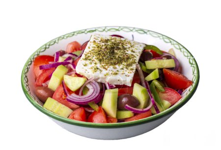Photo for Traditional Greek salad served with feta cheese. - Royalty Free Image