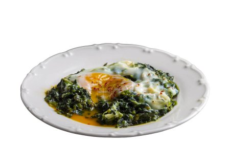 Photo for Turkish Food Spinach with Egg. Turkish name; ispanakli yumurta - Royalty Free Image