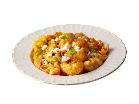 Téléchargez les photos : Tomato ravioli pasta or pipe rigate shaped pasta on the cheese - en image libre de droit
