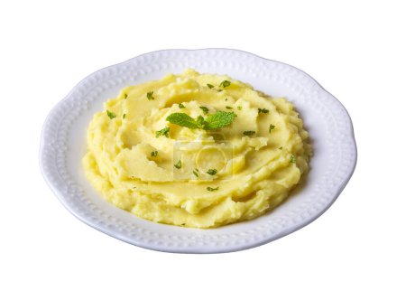 Téléchargez les photos : Serving of creamy mashed potato made from boiled potatoes. Turkish name; patates puresi - en image libre de droit
