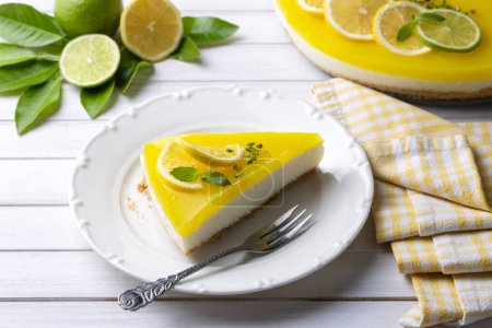 Photo for Delicious looking lemon cheesecake. Food concept photo. - Royalty Free Image