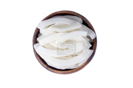 Photo for Dried coconut slices on white background - Royalty Free Image