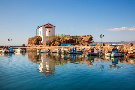 The little church of Panagia gorgona situated on a rock in Skala Sykamias, a picturesque seaside village of Lesvos