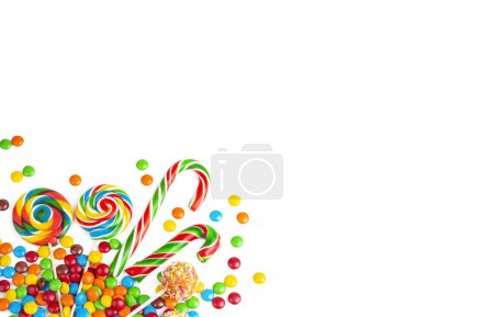 Photo for Colorful lollipops and different colorful round candy. Top view. - Royalty Free Image
