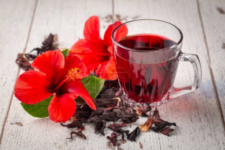 Foto de Hibiscus té, flor y flor seca - Imagen libre de derechos