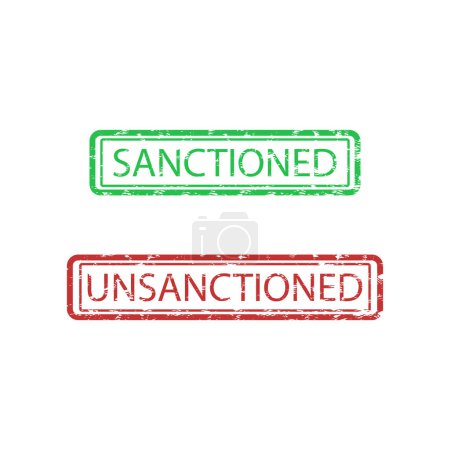 Illustration for Rubber stamp sanctioned and unsanctioned isolated on white. Vector illustration. Sanction mark, validet invalited, opposites concept, approved stamps, red and green grunge style stamps - Royalty Free Image