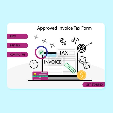 Service of tax management online, landing web page, payment invoice, tax return. Vector illustration. Tax managment, support payments, deadline tax notifications, financial e-commerce