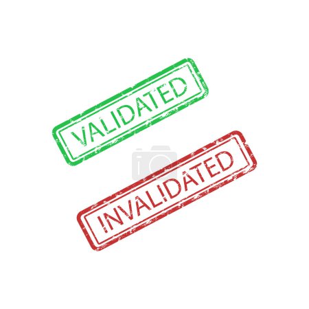 Illustration for Validated and invalidated rubber stamp texture icons. Vector illustration. Legal formalities, bureaucracy office paperwork, approve secure, allow watermark, authorization print, office tag - Royalty Free Image