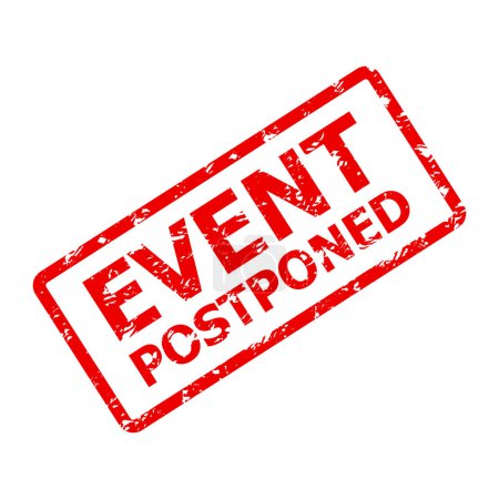 Illustration for Event postponed rubber stamp, concert or party. Vector illustration. Cancelled event stamp, another meeting time, concert postponing, prohibition tag, new date unknown, rescheduled time event - Royalty Free Image