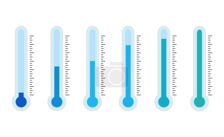 Téléchargez les illustrations : Thermomètre à basse température, froid et congelé. Illustration vectorielle. Température basse, inférieure à zéro froid, degré de congélation du thermomètre, saison hivernale de météorologie, testeur de congélateur de baromètre - en licence libre de droit