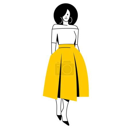 Illustration for Vector flat design trendy linear illustration beautiful stylish woman with african puff hairstyle in trendy clothes. street style, fashion. useful for web, graphic design, print, card, poster, banner - Royalty Free Image