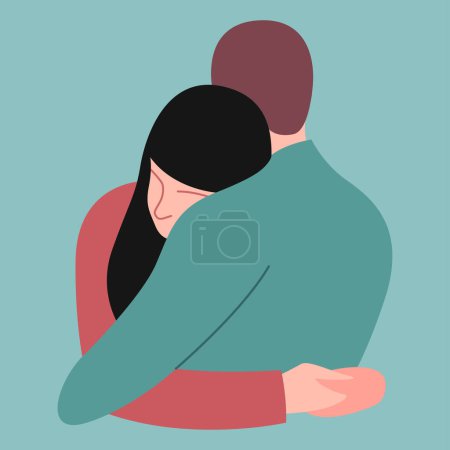 Illustration for Vector stylized illustration of two hugging people in love in a pastel trendy color palette. useful for Valentine's Day card or International Hug Day, flyers, posters, banners, declarations of love - Royalty Free Image
