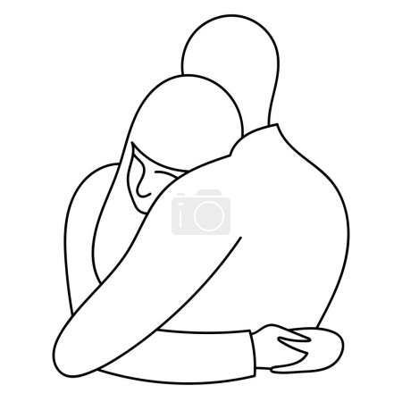 Illustration for Vector linear cute illustration in cartoon style of hugging couple isolated on white background. very sweet, naive and touching. can be used as a card for Valentine's Day or International Hug Day. - Royalty Free Image