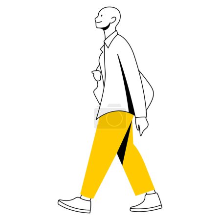 Illustration for Vector flat design trendy linear image stylish modern man, guy, boy, student, teenager walking down the street. street style. useful for web, graphic design, print, card, poster, flyer. 2d people. - Royalty Free Image