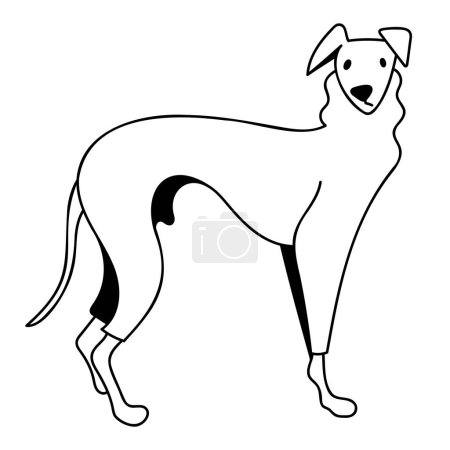 illustration linéaire vectorielle de chien mignon drôle dans les vêtements pour la marche en hiver isolé sur fond blanc. utile pour les animaleries, vêtements pour chiens, produits pour chiens, cours pour chiens, nourriture pour chiens, clubs de chenils.