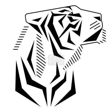 Ilustración de Vector estilizado dibujo geométrico de una cabeza de tigre en perfil aislado sobre fondo blanco. salvar a los tigres de la extinción. útil para logo, tatuajes, carteles, zoológicos, safari, reservas naturales, estampado de camisetas - Imagen libre de derechos