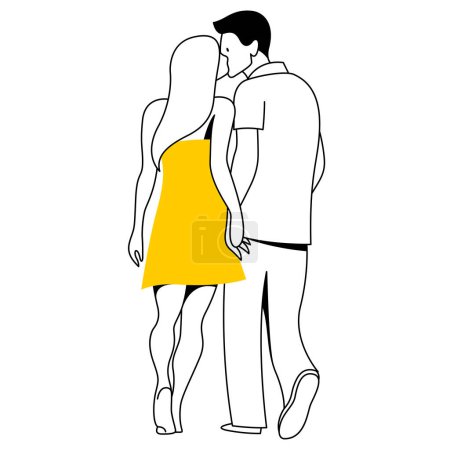Ilustración de Vector tendencia lineal imagen de una linda pareja de amantes besándose y abrazándose. El tipo besa a su novia. abrazos tiernos. útil para tarjetas de San Valentín, web, diseño gráfico, impresión, folletos, folletos - Imagen libre de derechos