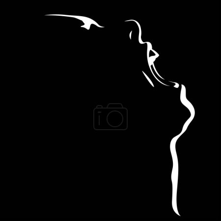 Illustration for Vector black and white light and shadow isolated illustration of a screaming man's face formed by shadow. profile of a man, cry of despair, pain, depression, mental health and emotional problems, PTSD - Royalty Free Image