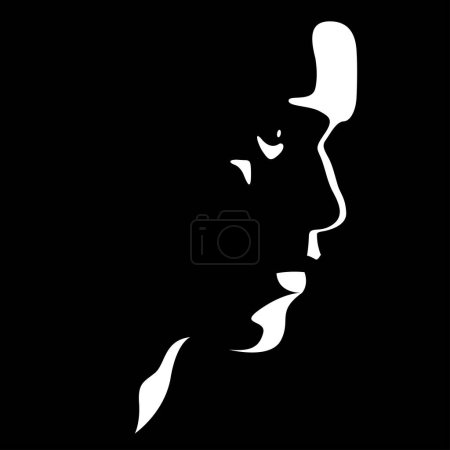 Illustration for Vector black and white light and shadow isolated image of male face formed by shadow. severe male profile. useful for men's products advertising, barbershop, men's clothing stores, logo, print, poster - Royalty Free Image