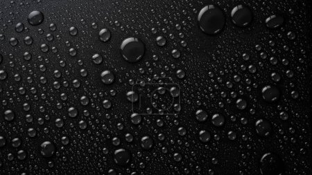Foto de Gotas de agua sobre un fondo negro. Banner con gotas de lluvia. Vista superior. - Imagen libre de derechos