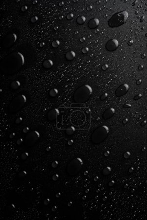 Foto de Agua. Gotas de agua sobre una superficie de textura negra. Macro. Imagen vertical. - Imagen libre de derechos