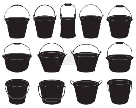 Illustration for Black silhouettes of garden buckets on a white background - Royalty Free Image