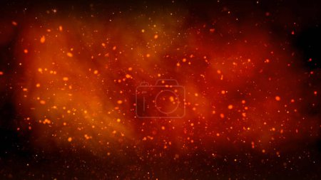 Feier-Krawall in Rot und Orange: Teilchen und Rauch explodieren zur Feier von der Leinwand.