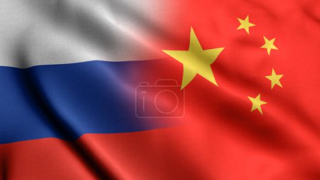 Foto de Rusia China Bandera Morph Antecedentes cuenta con una bandera ondeante que consiste en la bandera de EE.UU. se transformó con la bandera china - Imagen libre de derechos