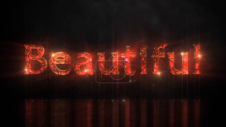 Photo for Beautiful Sparkle Text Background features the text Beautiful with sparkles and flares on a smoke-filled black background and reflective surface. - Royalty Free Image
