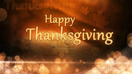 Photo for Happy Thanksgiving Autumn Lights with Particles a Happy Thanksgiving message in text surrounded by particle lights, leaves, and subdued text. - Royalty Free Image