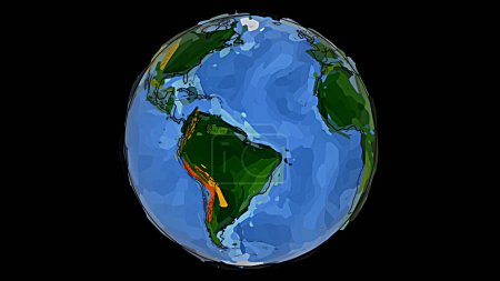 Téléchargez les photos : Painted Earth Rotating on Black Background présente un globe terrestre peint sur un fond noir. - en image libre de droit