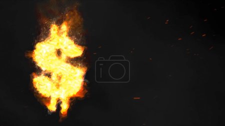Foto de Signo de dólar con humo y chispas Fondo cuenta con un símbolo de signo de dólar que arde contra un fondo negro y chispas y humo que sopla a través de la escena. - Imagen libre de derechos
