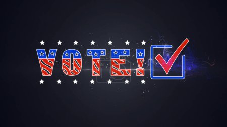 Photo for Vote Checkbox with Particles Background features a red, white, and blue vote and checkbox with white stars above and below. - Royalty Free Image