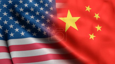 Téléchargez les photos : Drapeau de Chine américain Morph Arrière-plan dispose d'un drapeau ondulé qui se compose du drapeau américain morphé avec le drapeau chinois - en image libre de droit