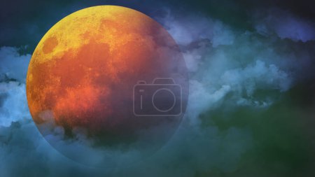 Photo for Full Orange Harvest Halloween Moon in the Clouds features clouds rolling by a large orange full moon. - Royalty Free Image