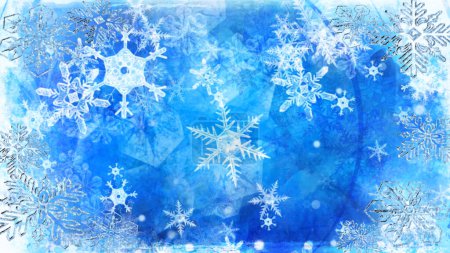 Photo for Blue Snowflake Happy Holidays features a blue atmosphere with crystal snowflakes falling, Not A.I. generated. - Royalty Free Image