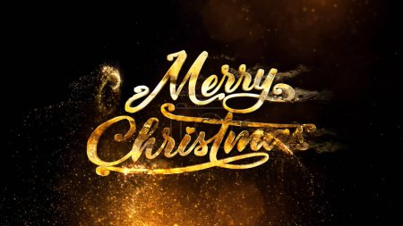 Photo for Gold and Glitter Merry Christmas features golden glitter particles moving through black space with disintegrating Merry Christmas text, Not A.I. generated. - Royalty Free Image