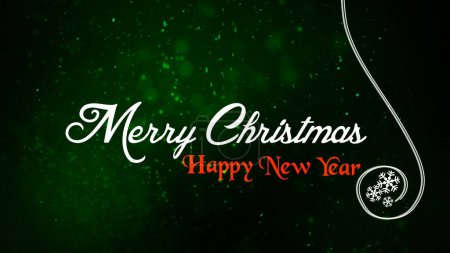 Photo for Green Sparkling Merry Christmas Happy New Year features glitter swirling around in a green atmosphere with a Merry Christmas Happy New Year text message or greeting, Not A.I. generated. - Royalty Free Image