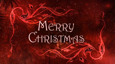 Photo for Merry Christmas Filigrees on Red with Pines features a Merry Christmas message with white filigrees and pine branches on a deep red background, Not A.I. generated. - Royalty Free Image