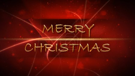Photo for Merry Christmas Gold and Red Background features Merry Christmas in Gold lettering on a red background with gold particles and lines floating away, Not A.I. generated. - Royalty Free Image